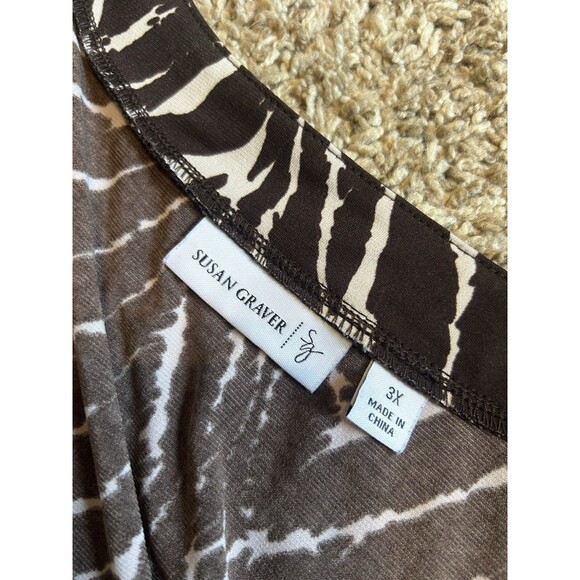 Susan Graver Printed Liquid Knit Top Size 3X Animal Print Brown Stretch - Picture 6 of 9